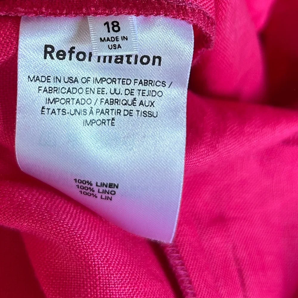 NWOT Reformation Vesta Pants Hot Pink High Waist Wide Leg Work Pants Linen Sz 18